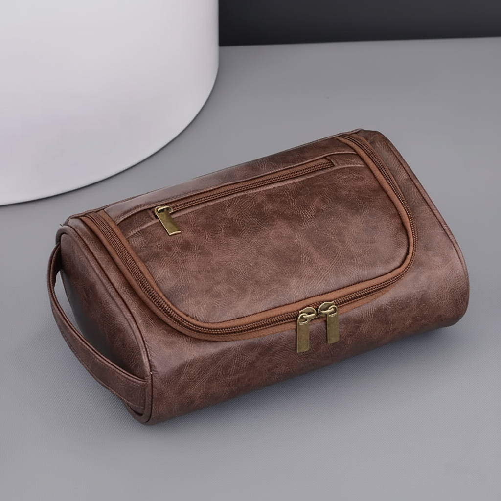 Sophisticated PU Leather Travel Toiletry Bag