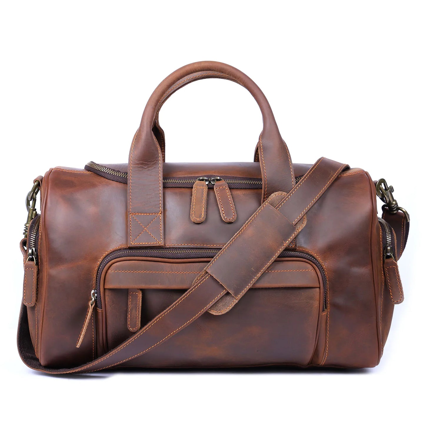 S.WORKER Vintage Genuine Leather Travel Bag Crazy Horse Cowhide Leather Duffel Bag Men's Weekender Bag Gym Bag Carry on Luggage