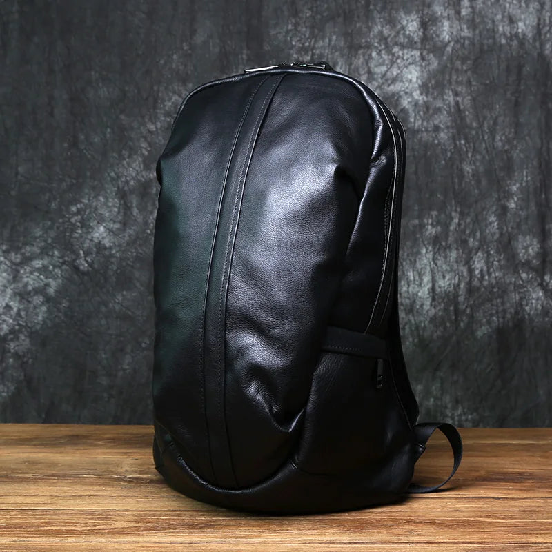 NZPJ Leather Men's Backpack Natural Cowhide Large Capacity Travel Bag Outdoor Schoolbag Business Computer Bag For 15 Inch Laptop