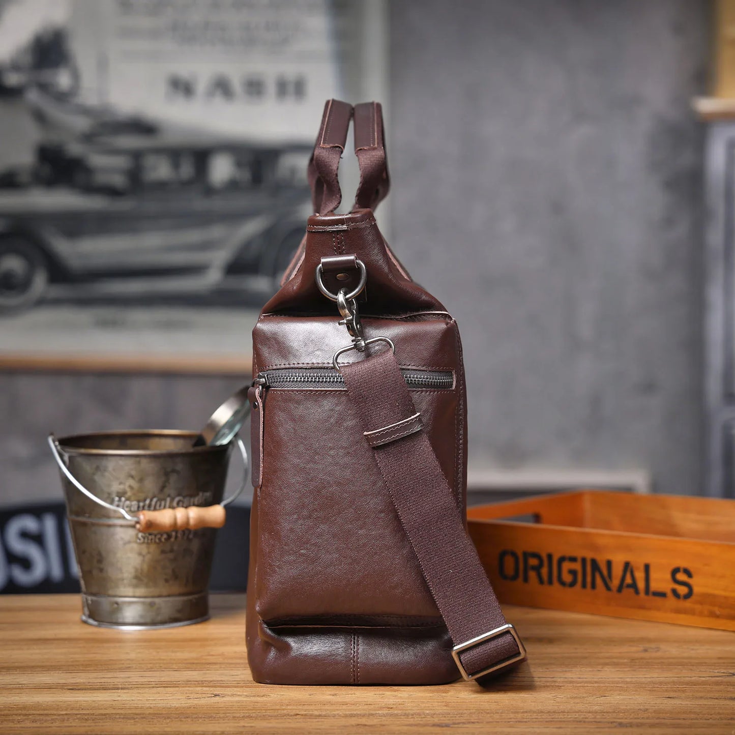 Genuine Leather Men's Brifecase 15 Inch Laptop Bags Simple Cowhide HandBag Vegetable-tanned Leather Fashion Casual Style