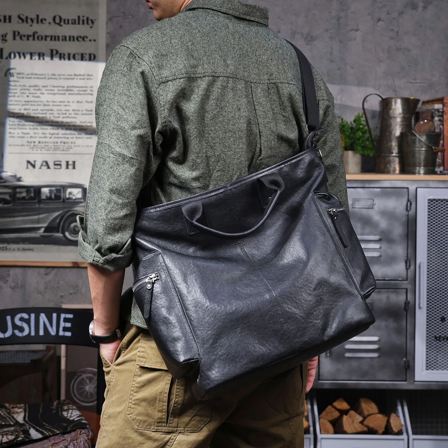 Genuine Leather Men's Brifecase 15 Inch Laptop Bags Simple Cowhide HandBag Vegetable-tanned Leather Fashion Casual Style