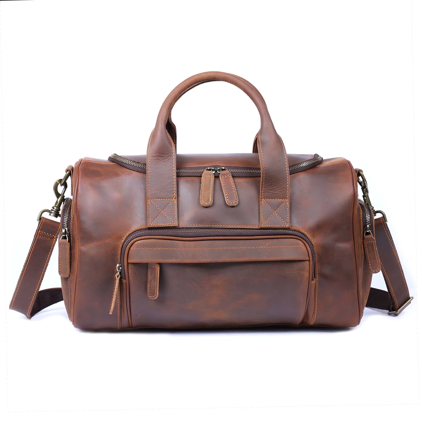 S.WORKER Vintage Genuine Leather Travel Bag Crazy Horse Cowhide Leather Duffel Bag Men's Weekender Bag Gym Bag Carry on Luggage
