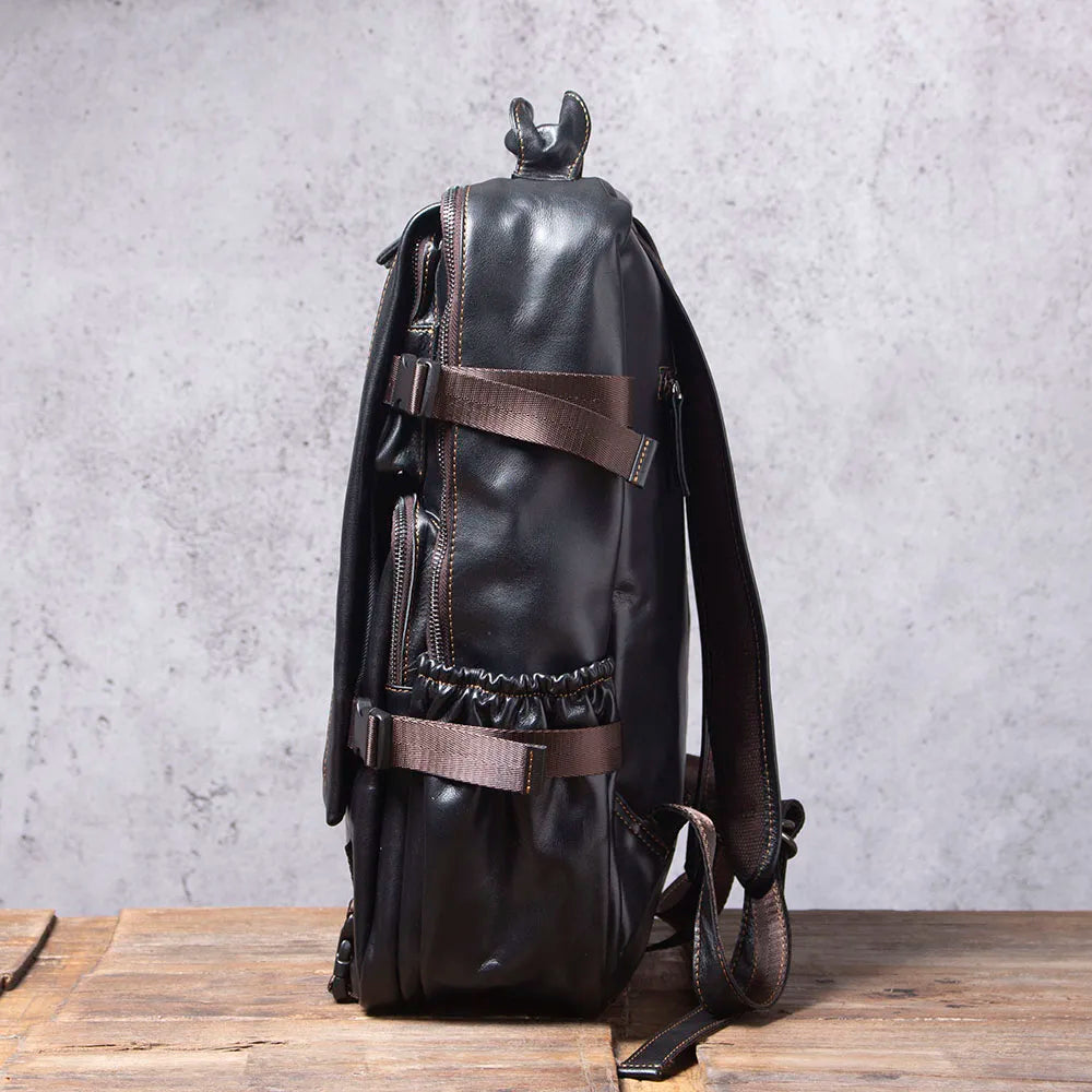 S.WORKER Casual Genuine Leather Men's Backpack Large Capacity 15" Laptop Travel Bag Cowhide School Bag Fashion Weekender Bag