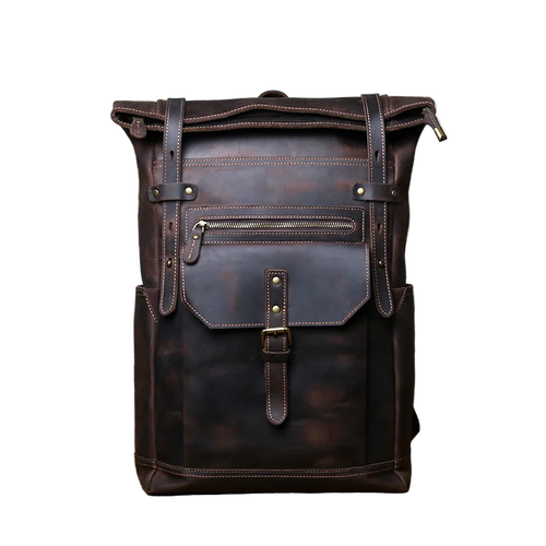NZPJ Vintage Genuine Leather Men's Backpack Crazy Horse Leather Computer Bag Natural Top layer Cowhide Backpack Travel Bag