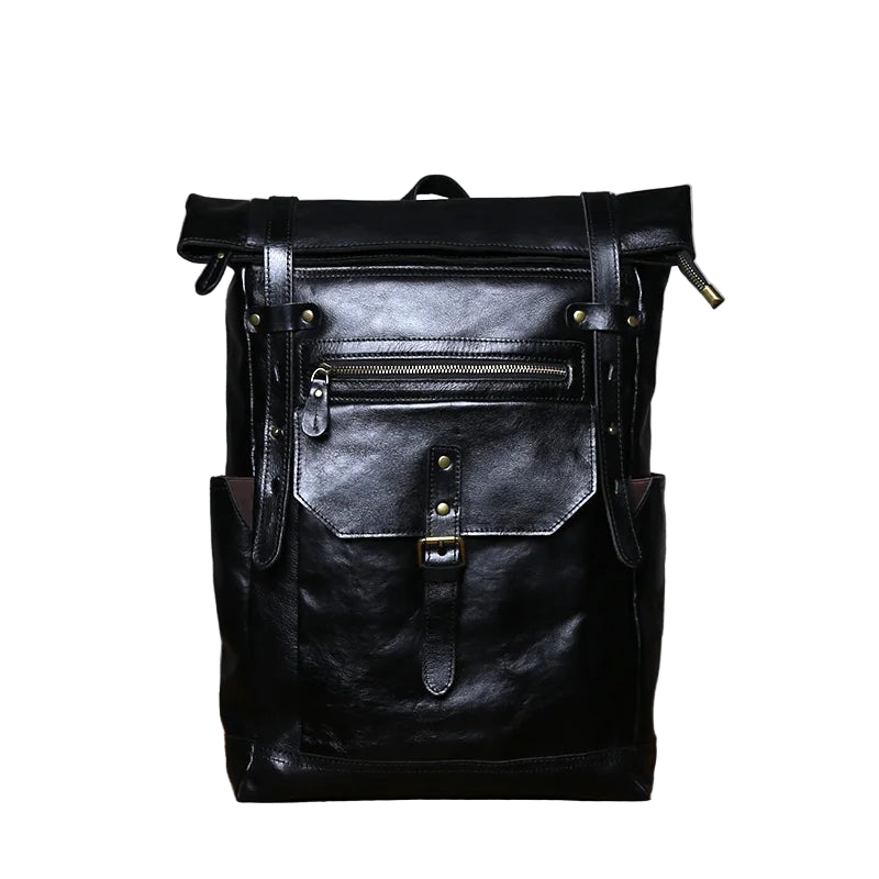 NZPJ Vintage Genuine Leather Men's Backpack Crazy Horse Leather Computer Bag Natural Top layer Cowhide Backpack Travel Bag