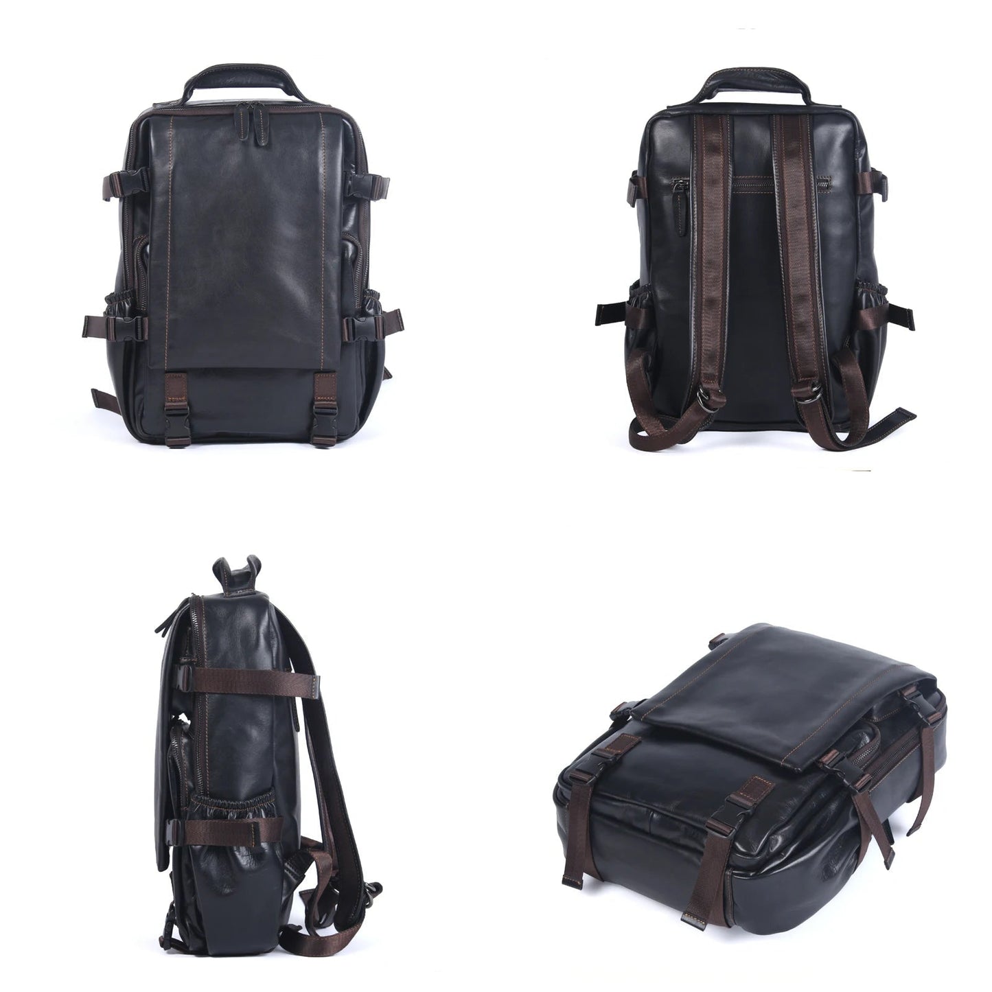 S.WORKER Casual Genuine Leather Men's Backpack Large Capacity 15" Laptop Travel Bag Cowhide School Bag Fashion Weekender Bag