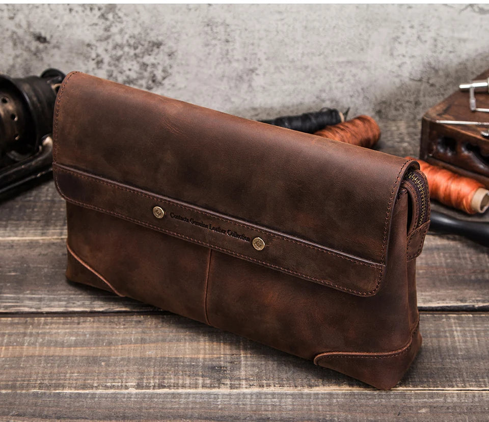 CONTACT'S Men's Genuine Leather Clutch Bags Long Luxury Man Handbag with Phone Pocket Card Holders Men's pouch