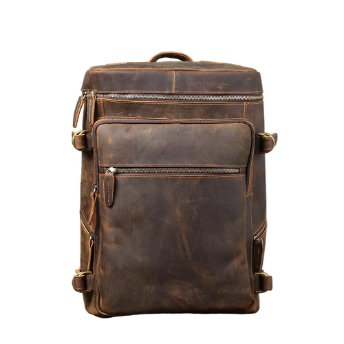 Vintage Genuine Leather Backpack Laptop Bag Crazy-horse Leather School Bag Outdoor Travel Weekender Shoulder Bag