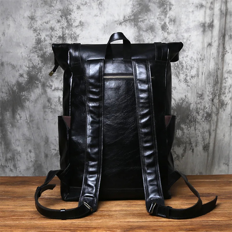 NZPJ Vintage Genuine Leather Men's Backpack Crazy Horse Leather Computer Bag Natural Top layer Cowhide Backpack Travel Bag