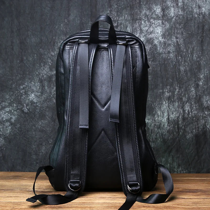 NZPJ Leather Men's Backpack Natural Cowhide Large Capacity Travel Bag Outdoor Schoolbag Business Computer Bag For 15 Inch Laptop