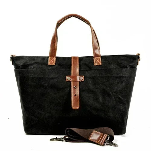 Thickened First-layer Cowhide Waterproof Waxed Canvas Men's Briefcase Retro Men's Bag Shoulder Crossbody Messenger Bag