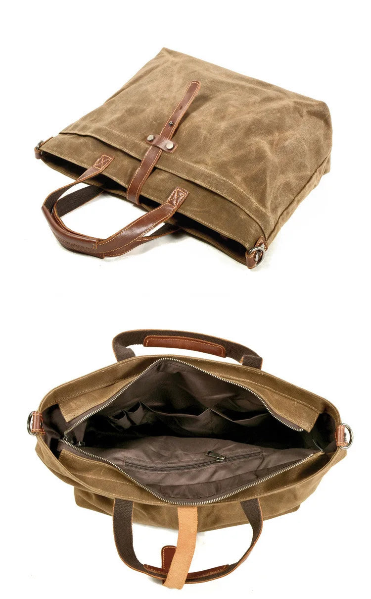 Thickened First-layer Cowhide Waterproof Waxed Canvas Men's Briefcase Retro Men's Bag Shoulder Crossbody Messenger Bag