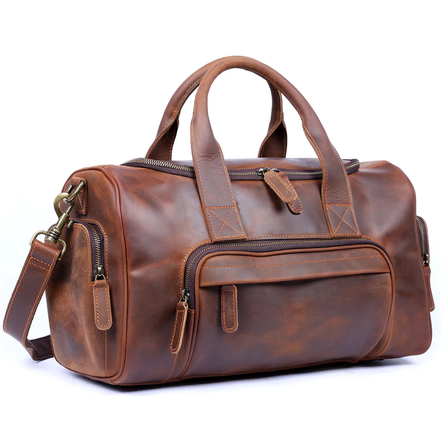 S.WORKER Vintage Genuine Leather Travel Bag Crazy Horse Cowhide Leather Duffel Bag Men's Weekender Bag Gym Bag Carry on Luggage