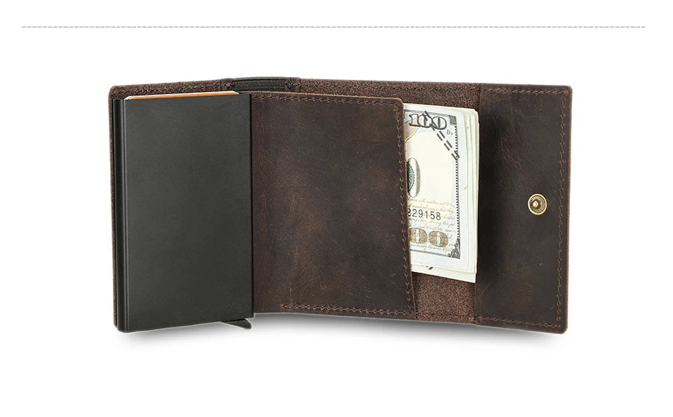CONTACT'S Genuine Leather RFID Card Wallets for Men Aluminium Box Card Case Card Holders Money Clips Slim Casual Men's Wallets