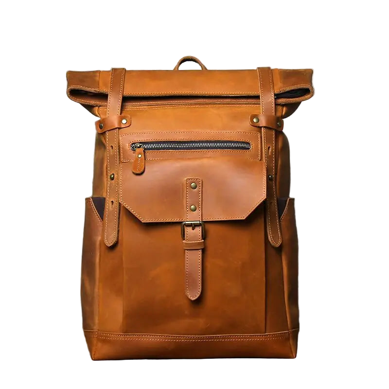 NZPJ Vintage Genuine Leather Men's Backpack Crazy Horse Leather Computer Bag Natural Top layer Cowhide Backpack Travel Bag