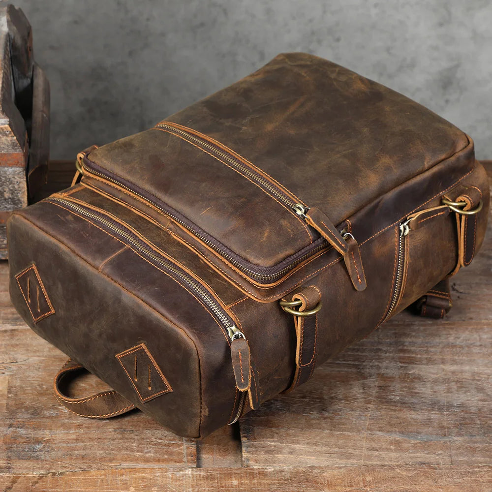 Vintage Genuine Leather Backpack Laptop Bag Crazy-horse Leather School Bag Outdoor Travel Weekender Shoulder Bag