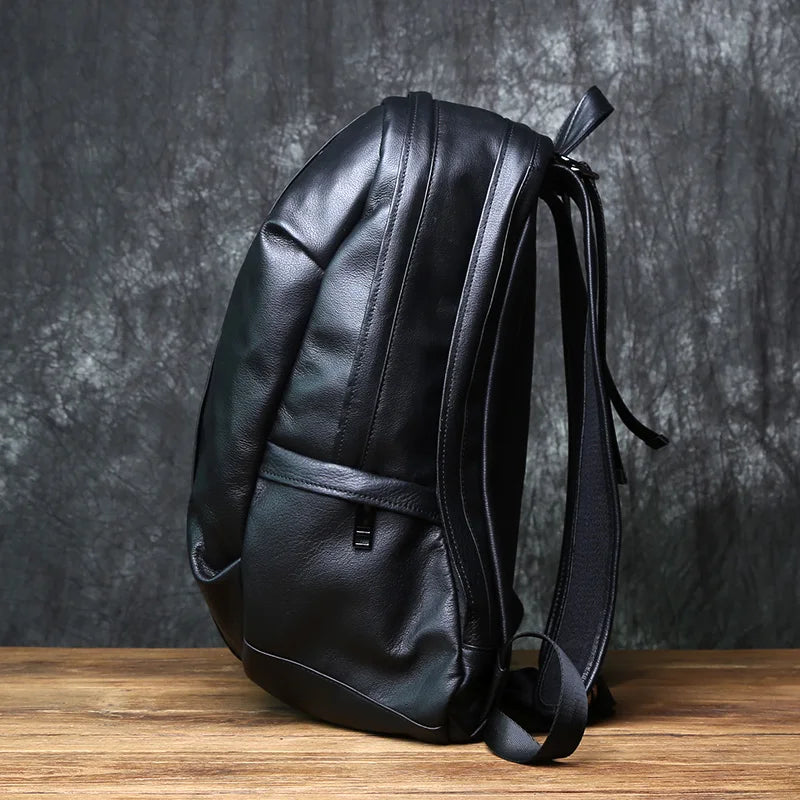 NZPJ Leather Men's Backpack Natural Cowhide Large Capacity Travel Bag Outdoor Schoolbag Business Computer Bag For 15 Inch Laptop