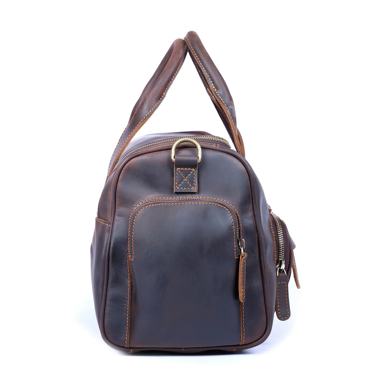 S.WORKER Vintage Genuine Leather Travel Bag Crazy Horse Cowhide Leather Duffel Bag Men's Weekender Bag Gym Bag Carry on Luggage