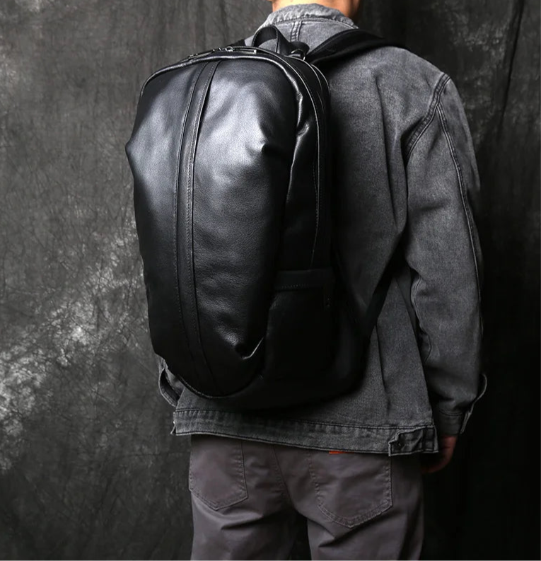 NZPJ Leather Men's Backpack Natural Cowhide Large Capacity Travel Bag Outdoor Schoolbag Business Computer Bag For 15 Inch Laptop