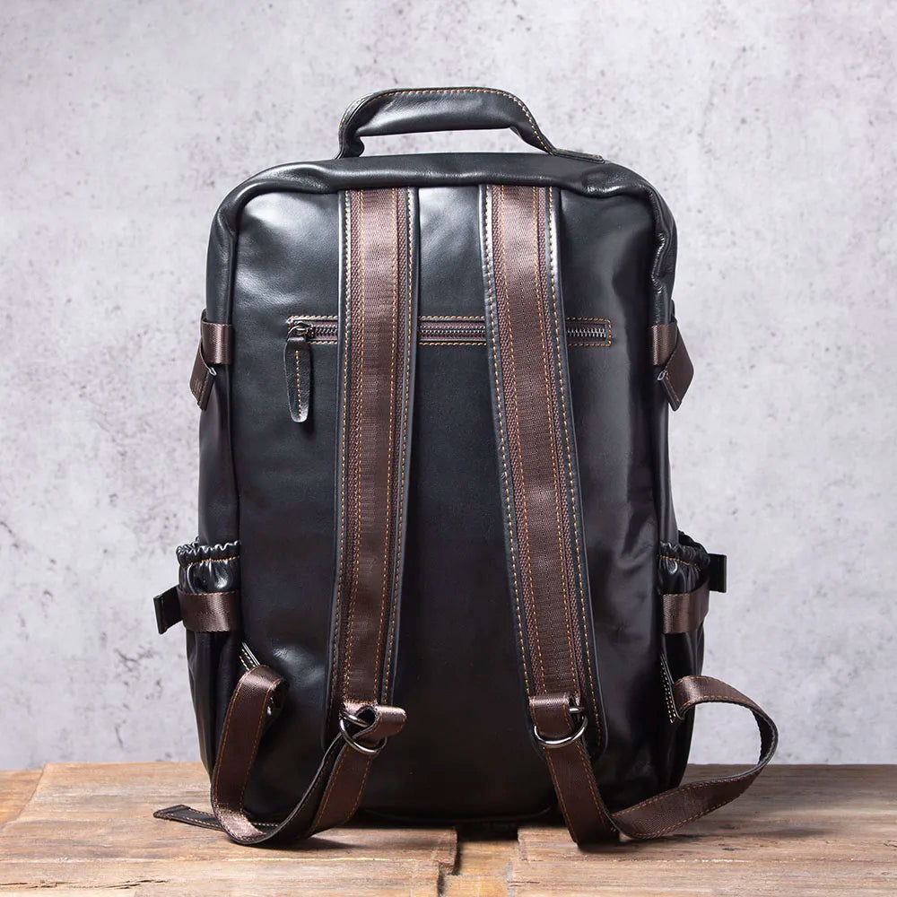 S.WORKER Casual Genuine Leather Men's Backpack Large Capacity 15" Laptop Travel Bag Cowhide School Bag Fashion Weekender Bag