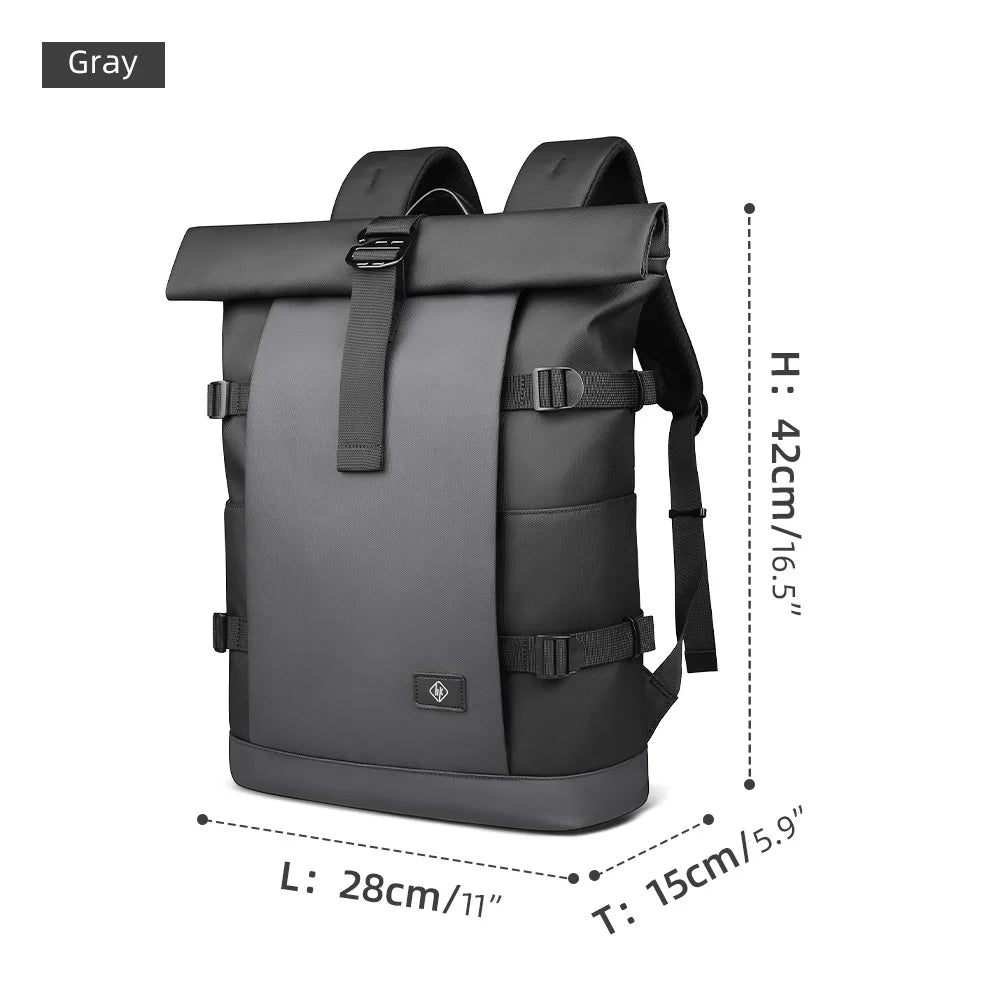 HK Waterproof Roll-Top Backpack for Men Large Capacity Expandable 17 Inch Laptop Bag Leisure Travel Backpack Hiking Camping Bags