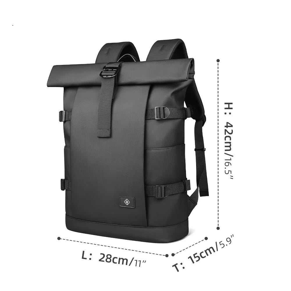 HK Waterproof Roll-Top Backpack for Men Large Capacity Expandable 17 Inch Laptop Bag Leisure Travel Backpack Hiking Camping Bags