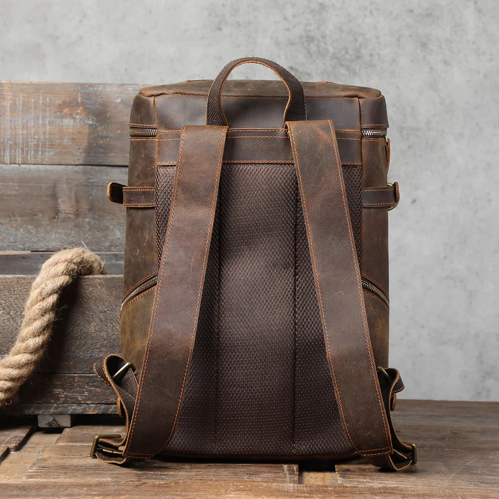 Vintage Genuine Leather Backpack Laptop Bag Crazy-horse Leather School Bag Outdoor Travel Weekender Shoulder Bag