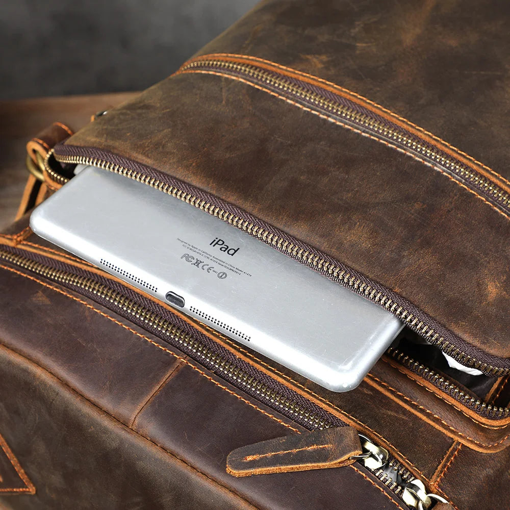 Vintage Genuine Leather Backpack Laptop Bag Crazy-horse Leather School Bag Outdoor Travel Weekender Shoulder Bag