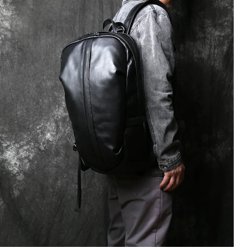 NZPJ Leather Men's Backpack Natural Cowhide Large Capacity Travel Bag Outdoor Schoolbag Business Computer Bag For 15 Inch Laptop