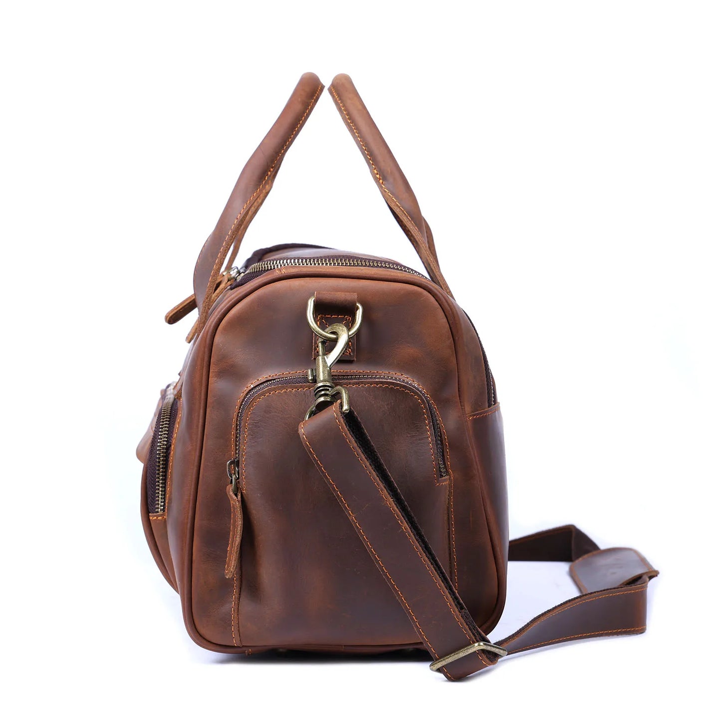 S.WORKER Vintage Genuine Leather Travel Bag Crazy Horse Cowhide Leather Duffel Bag Men's Weekender Bag Gym Bag Carry on Luggage