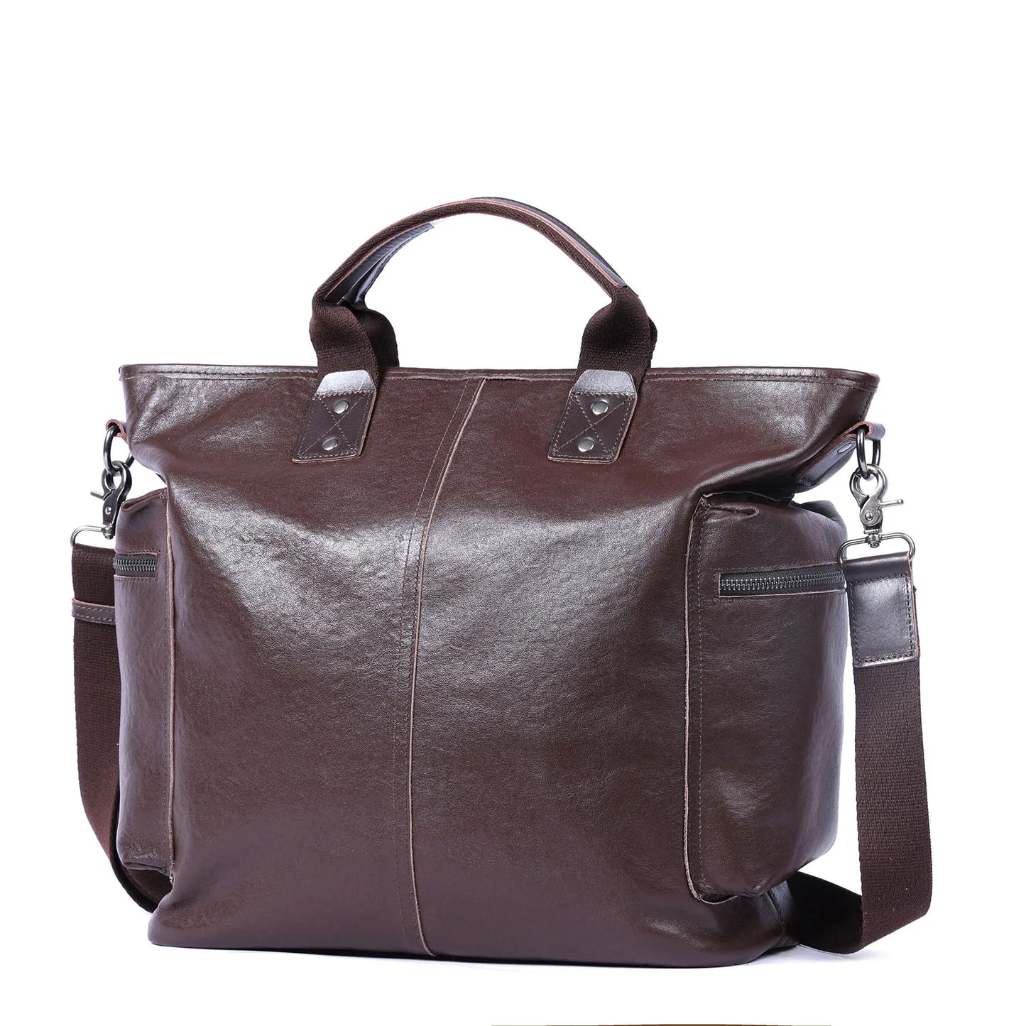 Genuine Leather Men's Brifecase 15 Inch Laptop Bags Simple Cowhide HandBag Vegetable-tanned Leather Fashion Casual Style