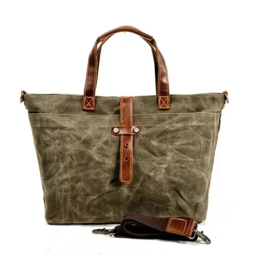 Thickened First-layer Cowhide Waterproof Waxed Canvas Men's Briefcase Retro Men's Bag Shoulder Crossbody Messenger Bag