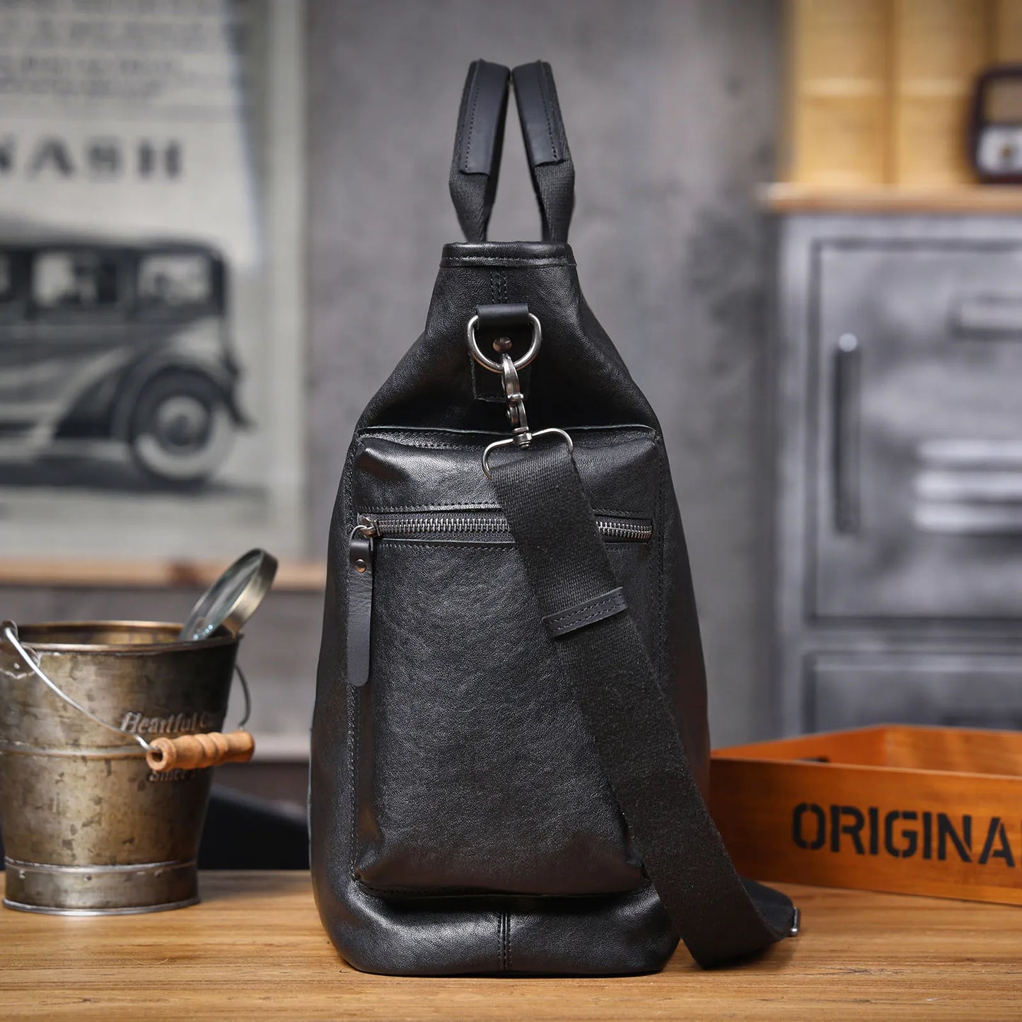 Genuine Leather Men's Brifecase 15 Inch Laptop Bags Simple Cowhide HandBag Vegetable-tanned Leather Fashion Casual Style
