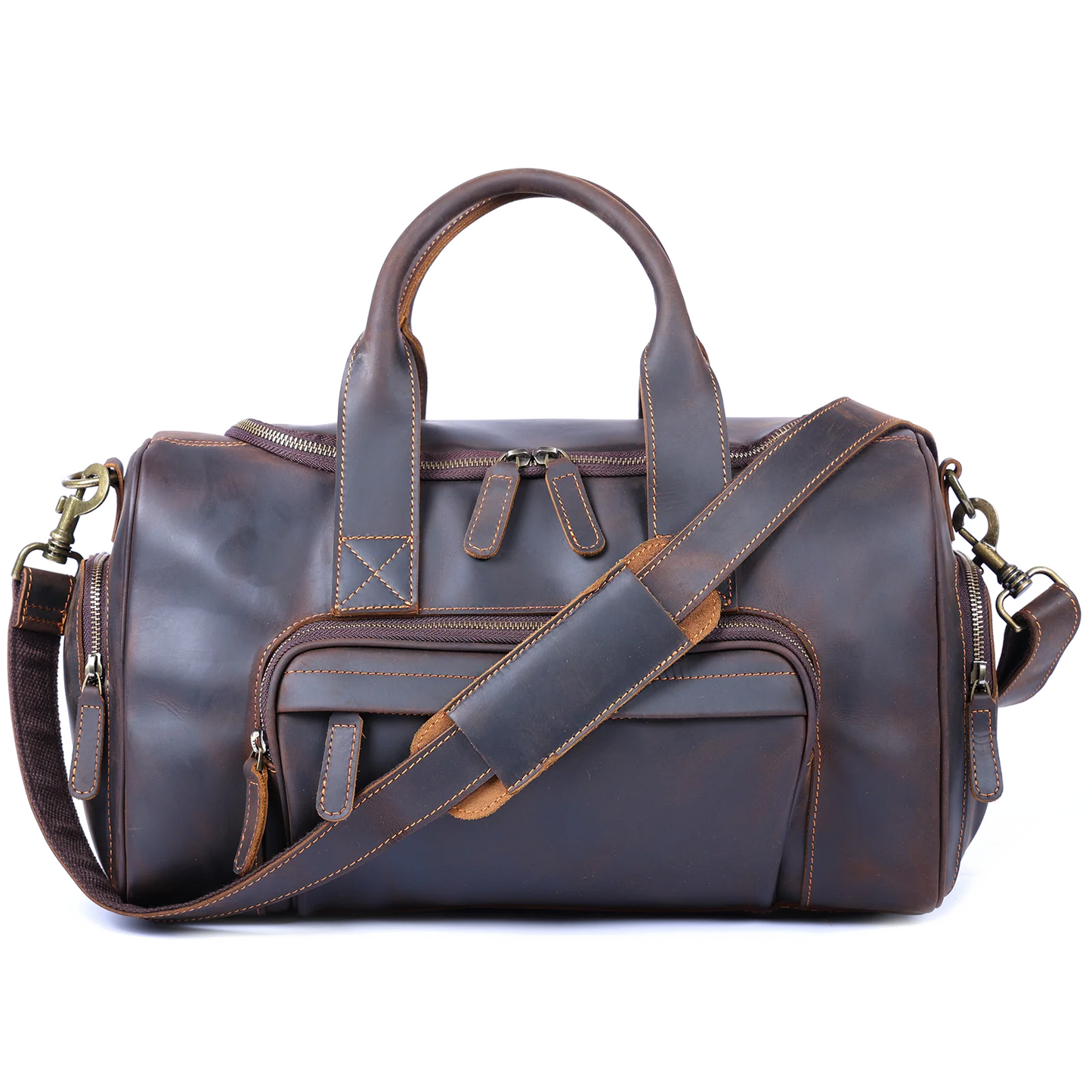 S.WORKER Vintage Genuine Leather Travel Bag Crazy Horse Cowhide Leather Duffel Bag Men's Weekender Bag Gym Bag Carry on Luggage