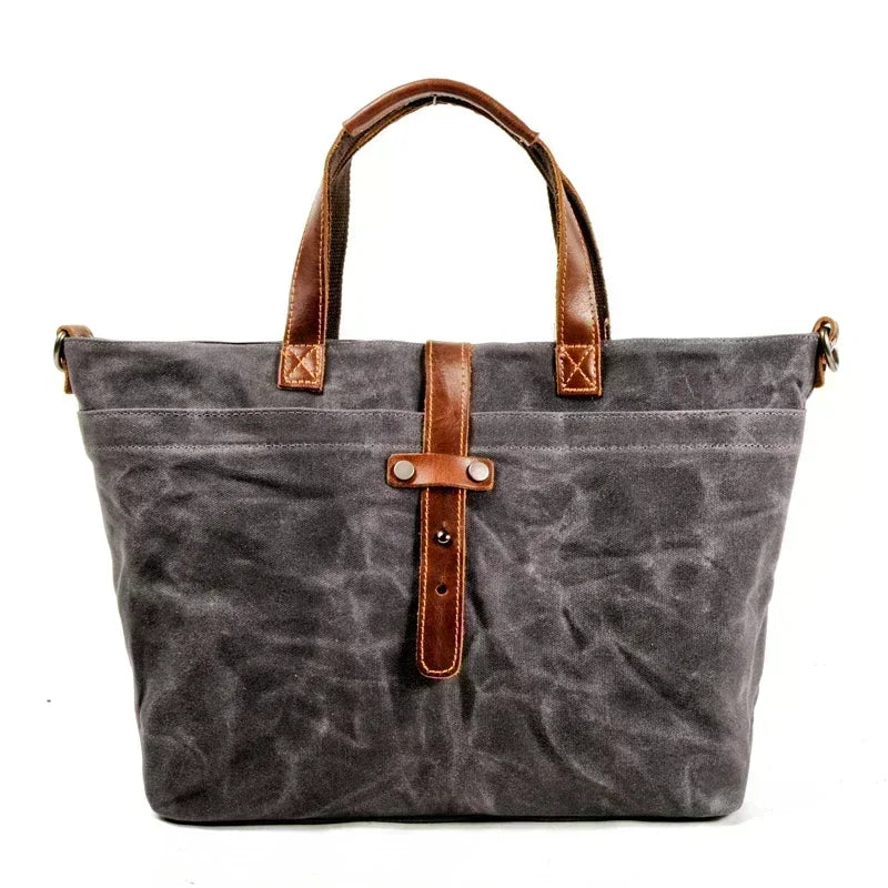 Thickened First-layer Cowhide Waterproof Waxed Canvas Men's Briefcase Retro Men's Bag Shoulder Crossbody Messenger Bag