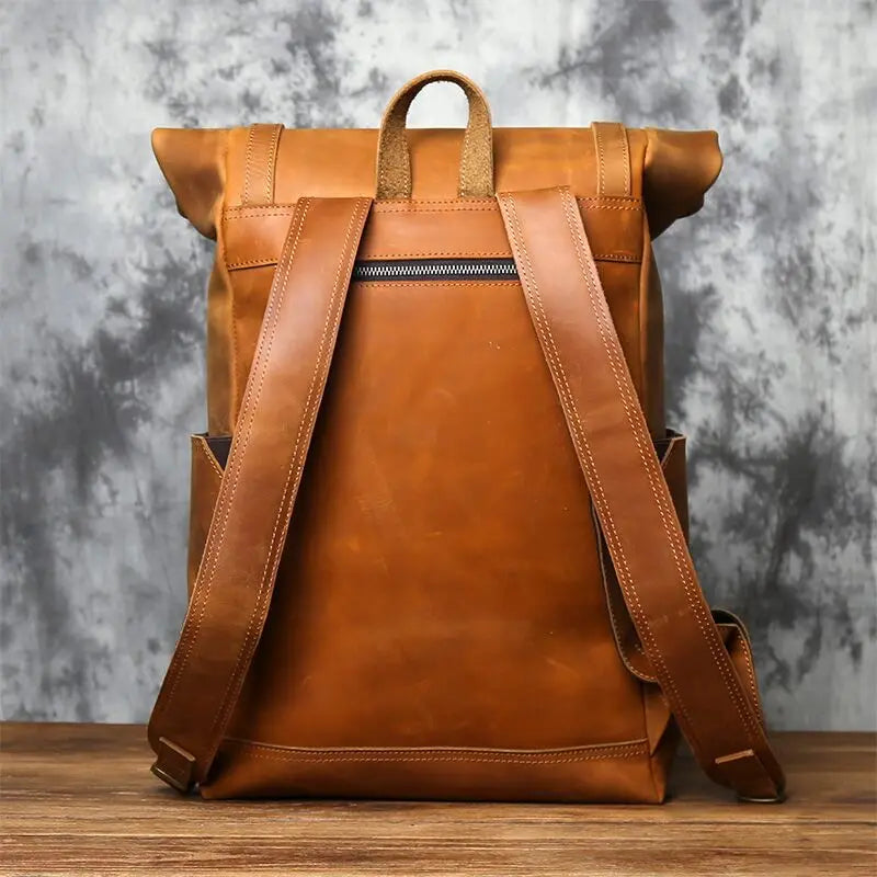 NZPJ Vintage Genuine Leather Men's Backpack Crazy Horse Leather Computer Bag Natural Top layer Cowhide Backpack Travel Bag