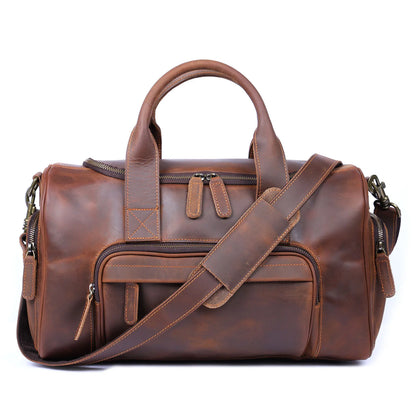 S.WORKER Vintage Genuine Leather Travel Bag  Crazy Horse Cowhide Leather Duffel Bag Men's Weekender Bag Gym Bag Carry on Luggage