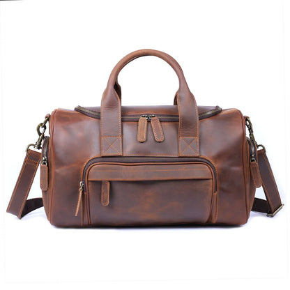 S.WORKER Vintage Genuine Leather Travel Bag  Crazy Horse Cowhide Leather Duffel Bag Men's Weekender Bag Gym Bag Carry on Luggage