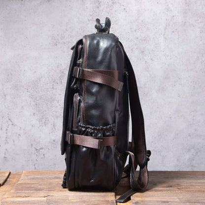 S.WORKER Casual Genuine Leather Men's Backpack Large Capacity 15" Laptop Travel Bag Cowhide School Bag Fashion Weekender Bag