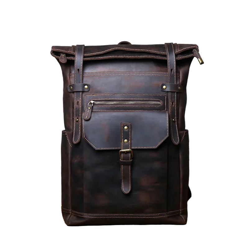 NZPJ Vintage Genuine Leather Men's Backpack Crazy Horse Leather Computer Bag Natural Top layer Cowhide Backpack Travel Bag