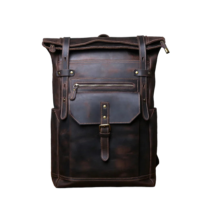 NZPJ Vintage Genuine Leather Men's Backpack Crazy Horse Leather Computer Bag Natural Top layer Cowhide Backpack Travel Bag