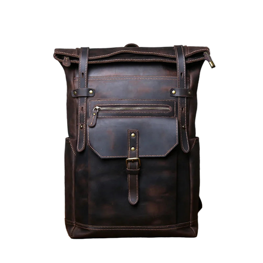 NZPJ Vintage Genuine Leather Men's Backpack Crazy Horse Leather Computer Bag Natural Top layer Cowhide Backpack Travel Bag