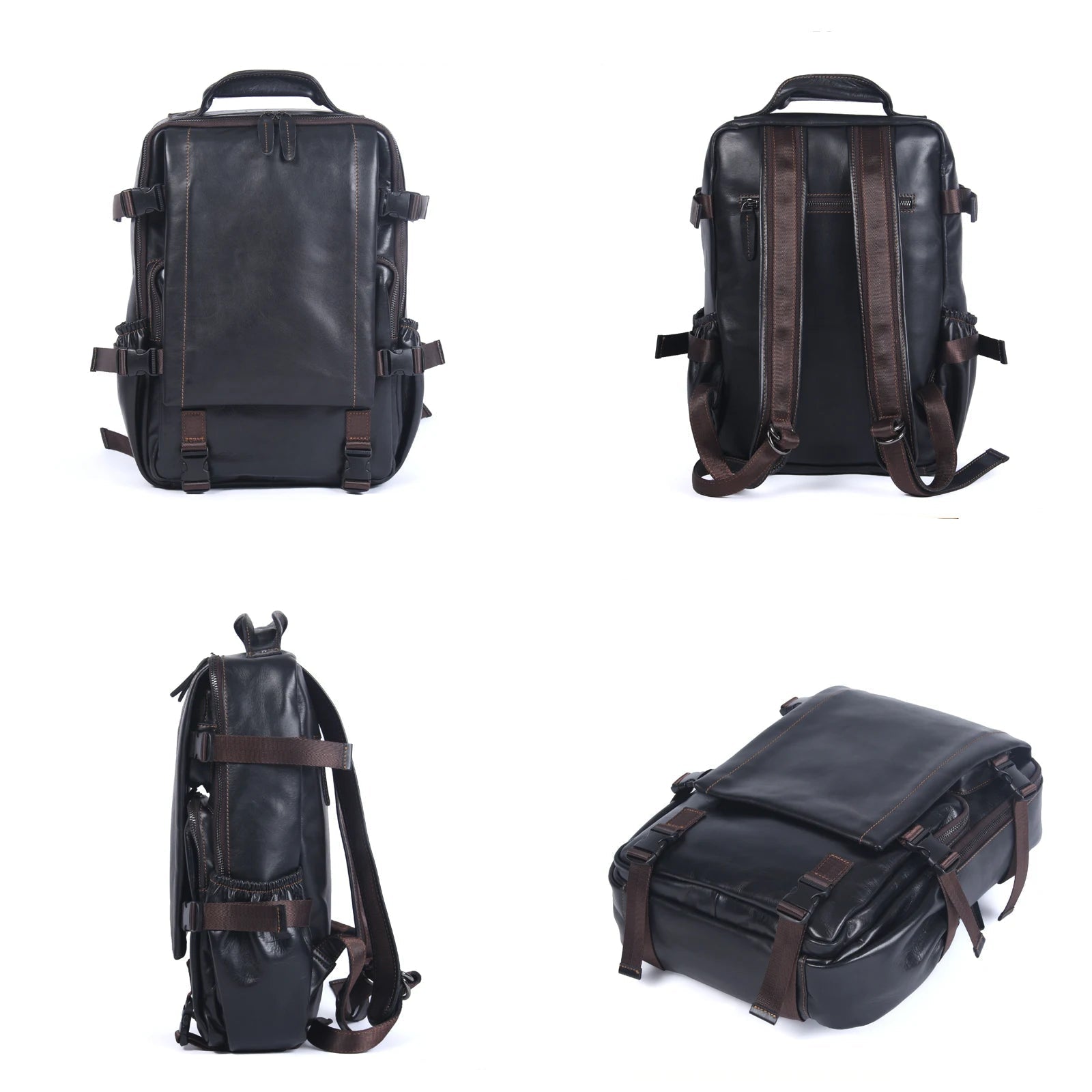 S.WORKER Casual Genuine Leather Men's Backpack Large Capacity 15" Laptop Travel Bag Cowhide School Bag Fashion Weekender Bag