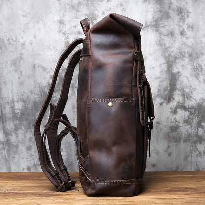 NZPJ Vintage Genuine Leather Men's Backpack Crazy Horse Leather Computer Bag Natural Top layer Cowhide Backpack Travel Bag