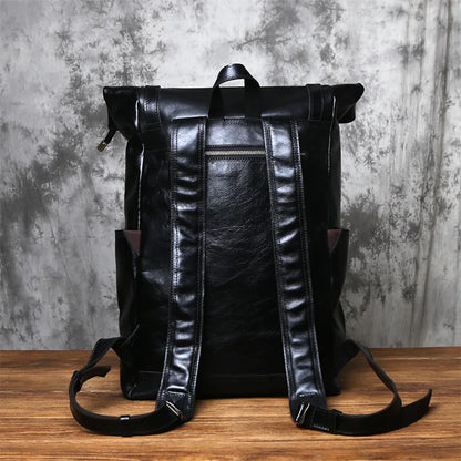 NZPJ Vintage Genuine Leather Men's Backpack Crazy Horse Leather Computer Bag Natural Top layer Cowhide Backpack Travel Bag