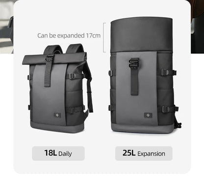 HK Waterproof Roll-Top Backpack for Men Large Capacity Expandable 17 Inch Laptop Bag Leisure Travel Backpack Hiking Camping Bags