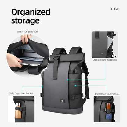 HK Waterproof Roll-Top Backpack for Men Large Capacity Expandable 17 Inch Laptop Bag Leisure Travel Backpack Hiking Camping Bags