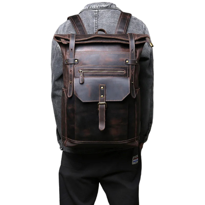 NZPJ Vintage Genuine Leather Men's Backpack Crazy Horse Leather Computer Bag Natural Top layer Cowhide Backpack Travel Bag