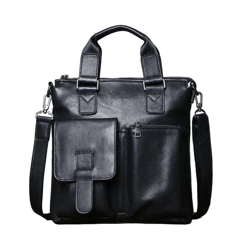 JLFGPJ New Men's Genuine Leather Business Handbag Vertical Design Top Layer Cowhide Large Capacity Crossbody Simple Briefcase