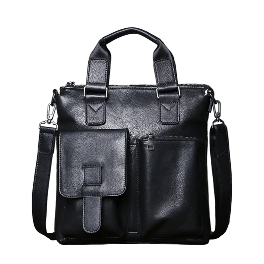 JLFGPJ New Men's Genuine Leather Business Handbag Vertical Design Top Layer Cowhide Large Capacity Crossbody Simple Briefcase